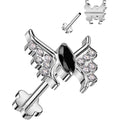 18G 5/16 Black CZ Gem Butterfly Medical Grade Titanium Reversible Flat Back Earring