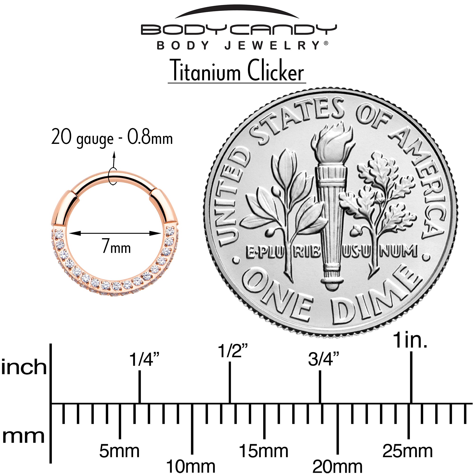 20G Rose Gold PVD Implant Grade Titanium Triple Sided Micro Gem Hinged Nose Hoop