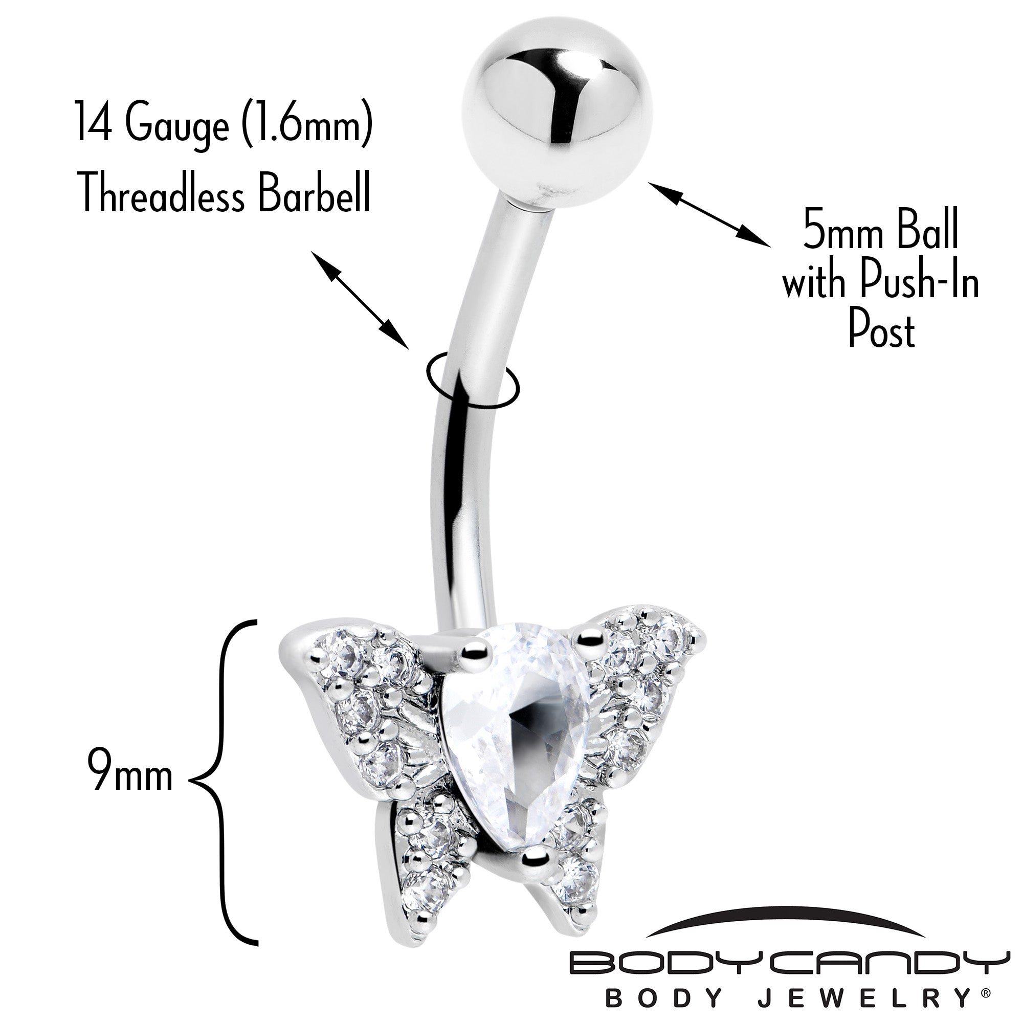 Cubic Zirconia Style Butterfly Belly Ring