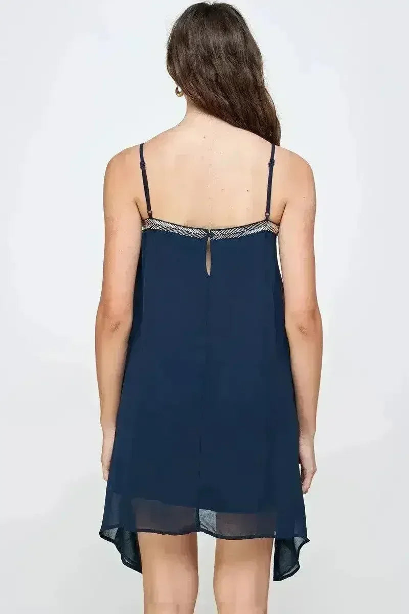 Metallic Fringe Sleeveless Mini Dress Flow - Femstylo