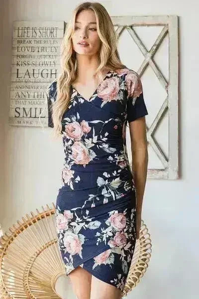 Ruched Floral Mini Dress – Vibrant Plus-Size Summer Style