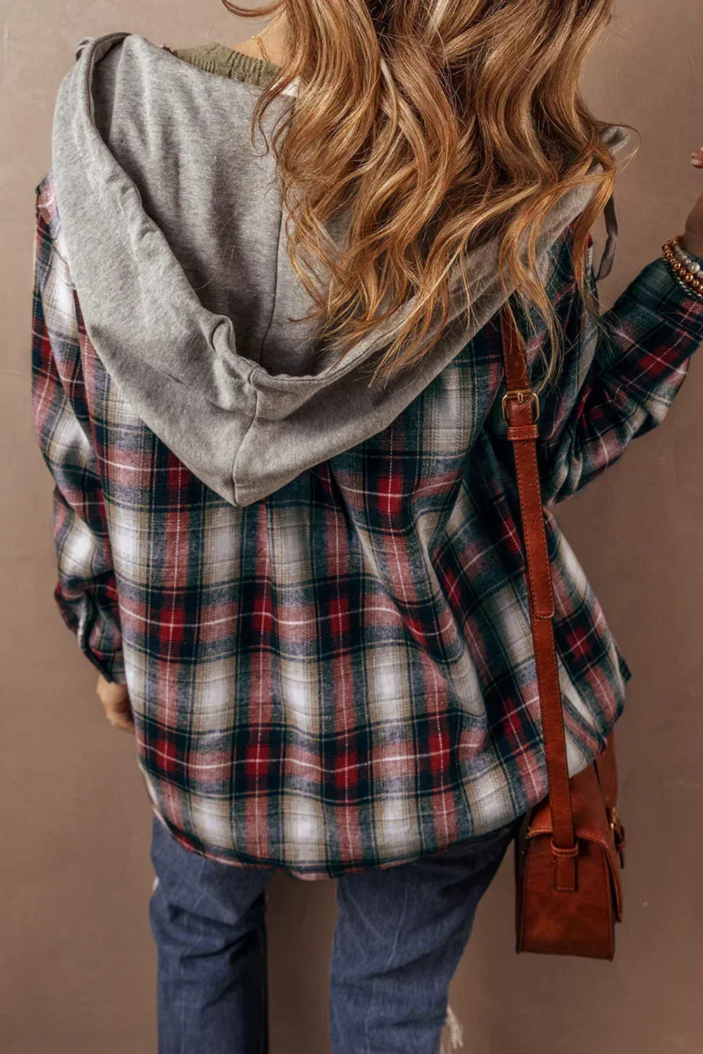Plaid Hooded Shacket - Red Buffalo Check - Button-Up Overshirt Jacket