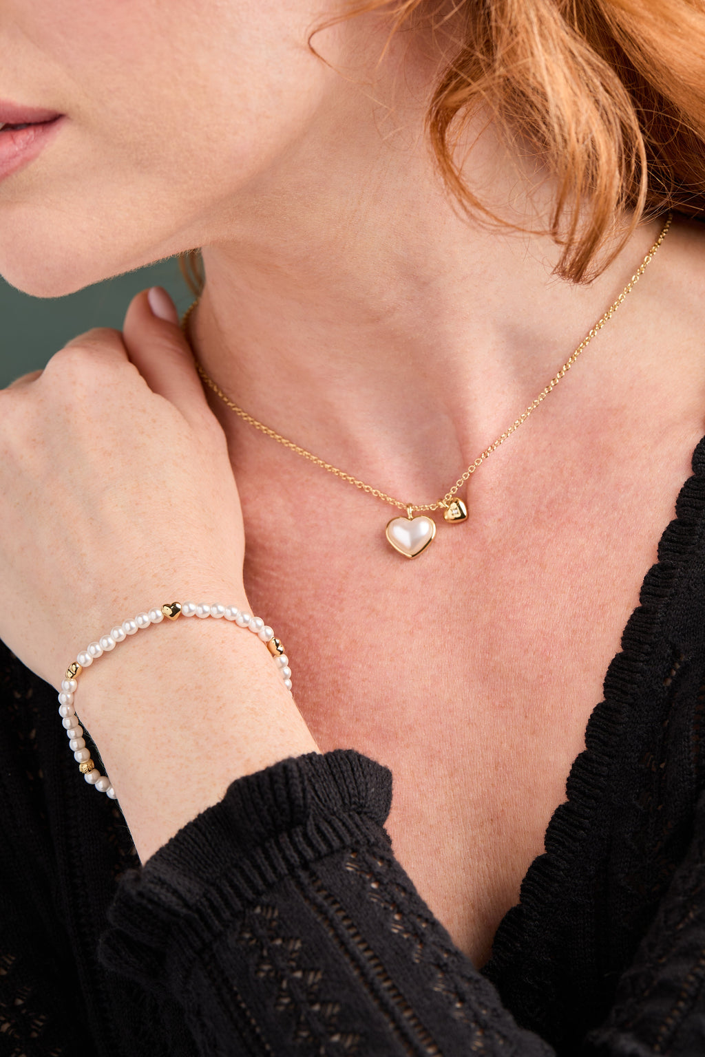 Heart and Pearl Stretch Bracelet