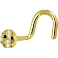 Solid 14K Yellow Gold Textured Flat Disc Nose Screw Ring