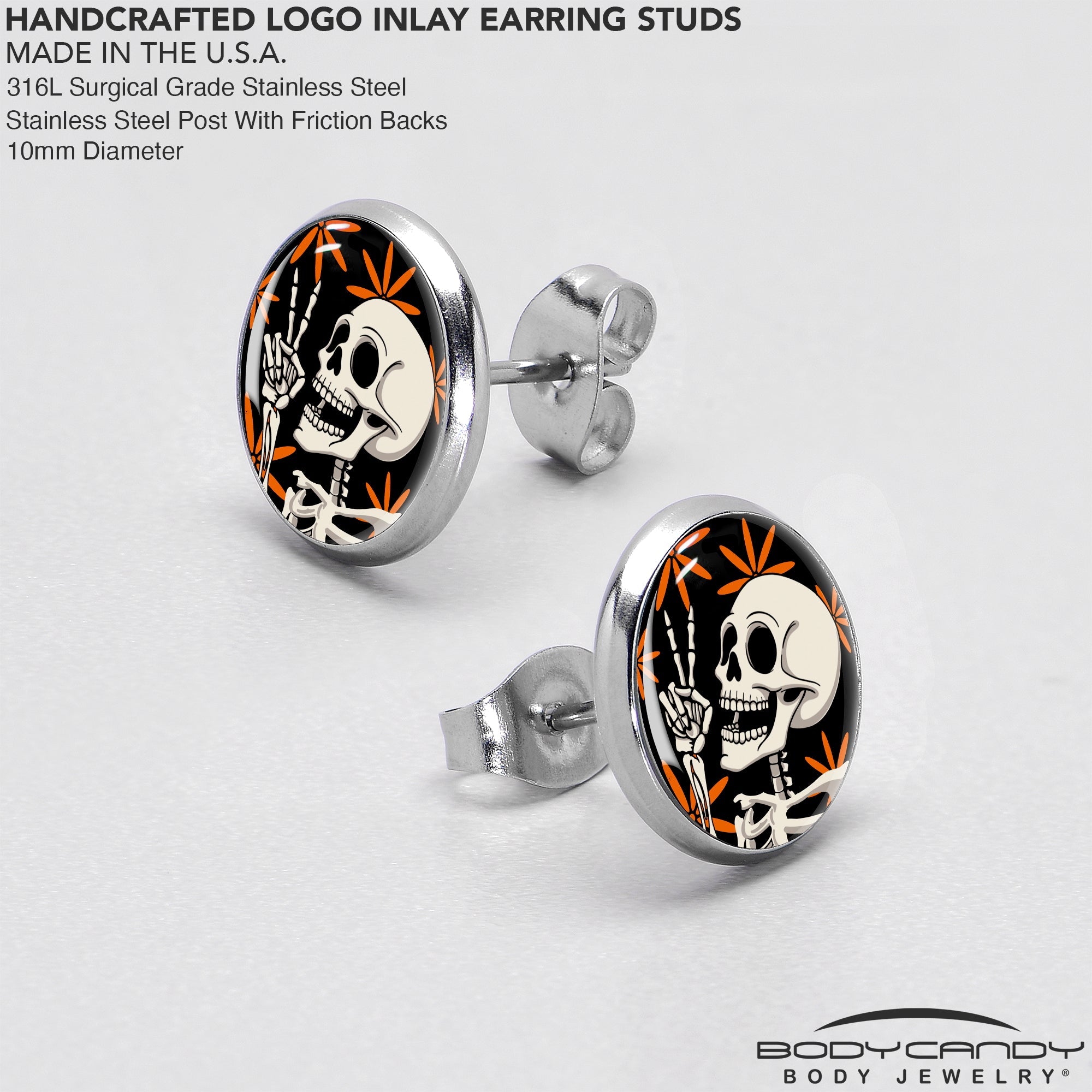 Peace Sign Skeleton Stud Earrings by Onyx O