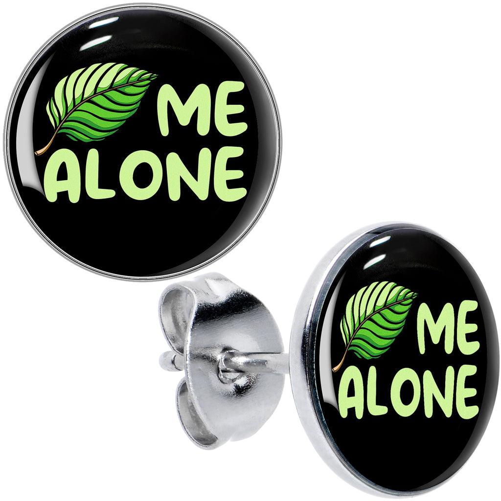 Black Green Leaf Me Alone Stud Earrings by Onyx O