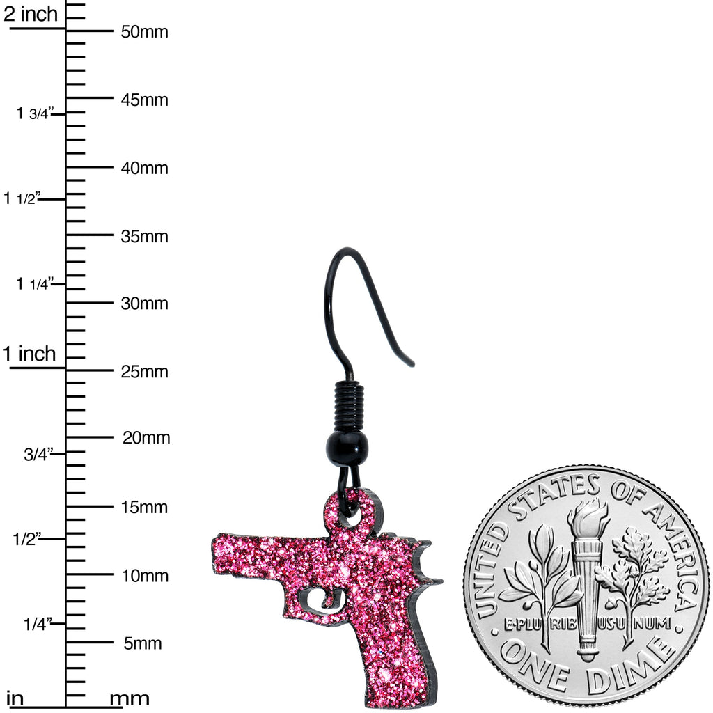 Pink Glitter Gun Fishhook Dangle Earrings