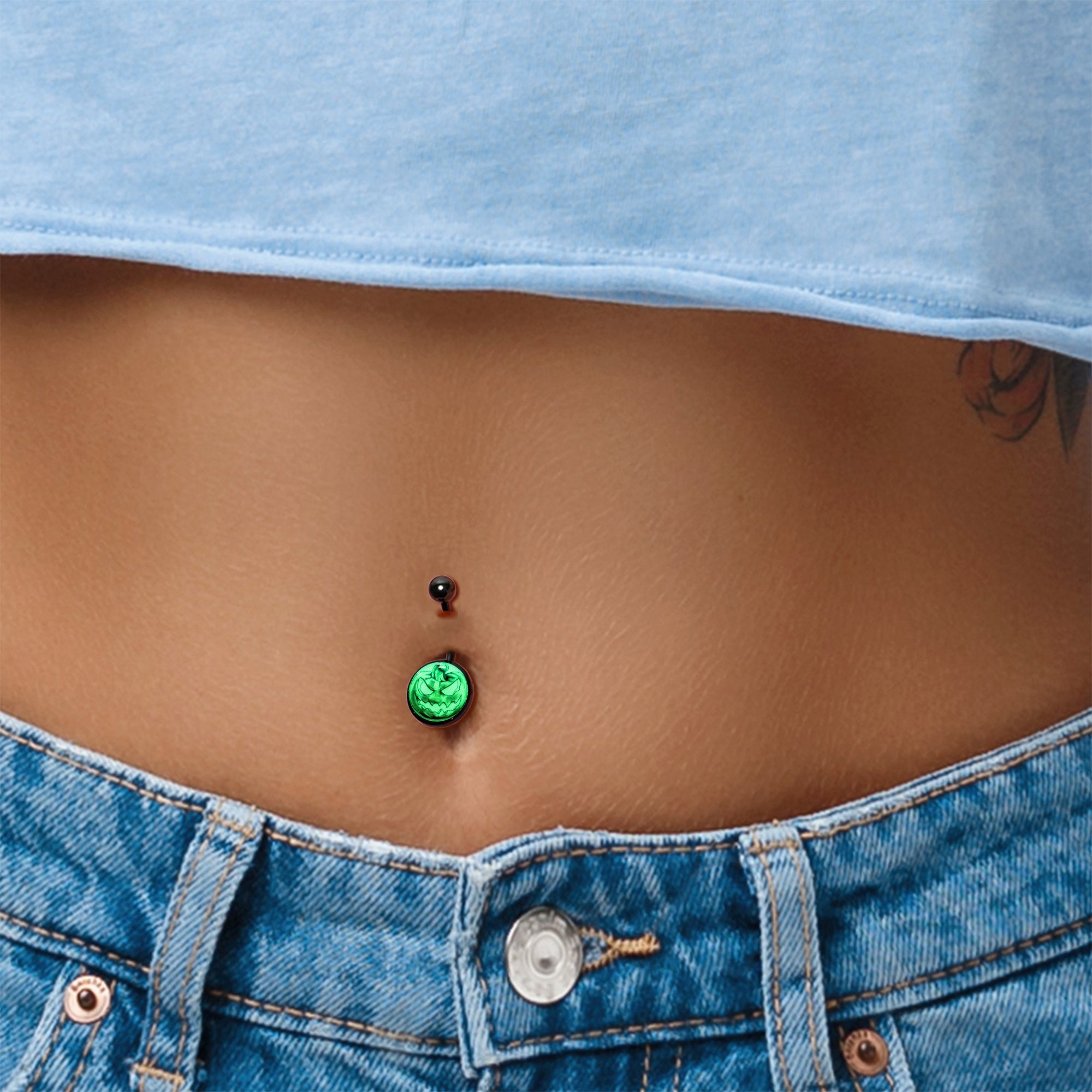 Black Titanium Bad Jack O' Lantern Glow in the Dark Belly Ring