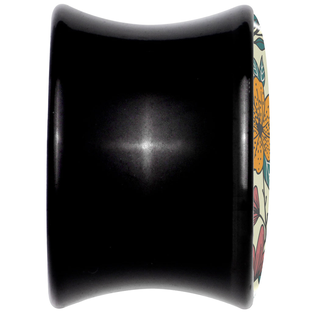 Blossom Creation Wildflower Flowers Black Acrylic Saddle Plug Set by Onyx O
