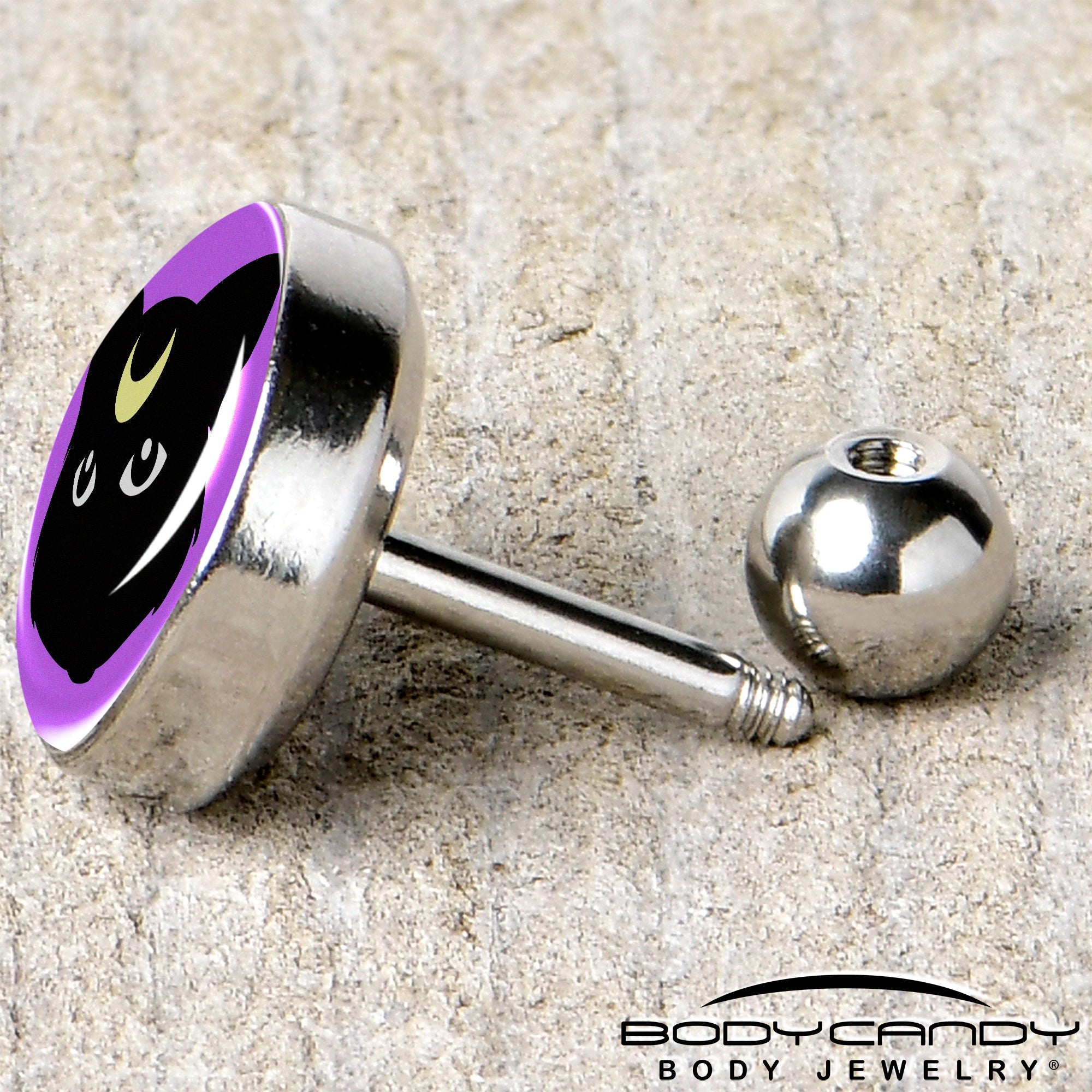 16G 1/4 Black Mystic Kitty Cat Tragus Cartilage Earring by Onyx O