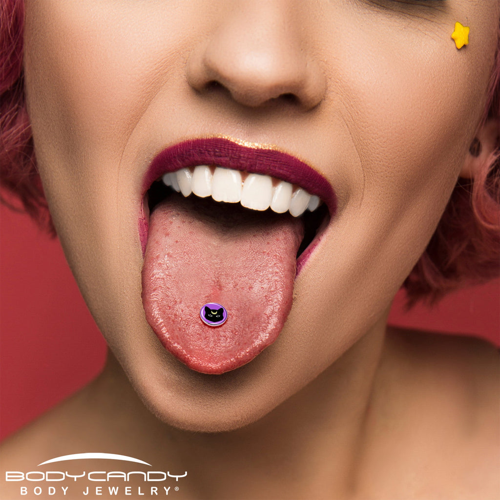 Black Mystic Kitty Cat Barbell Tongue Ring by Onyx O