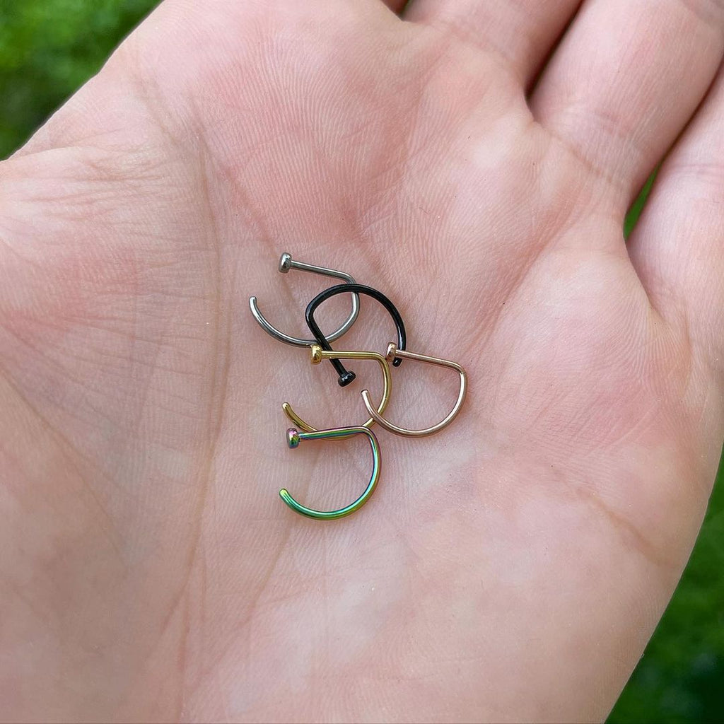 20G 3/8 Rose Gold Hue Implant Grade Titanium D Shape Nose Hoop