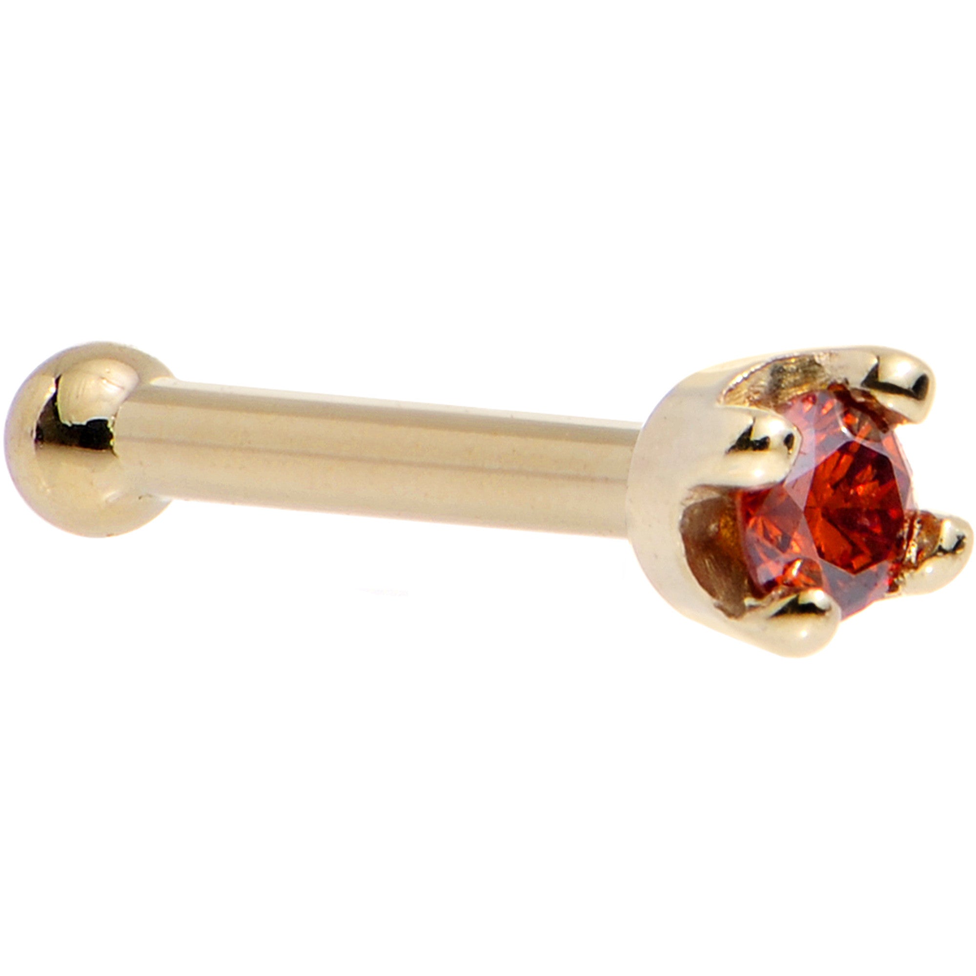 Solid 14K Yellow Gold 1.5mm Genuine Red Diamond Nose Ring