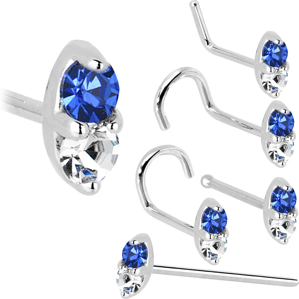 14k White Gold 1.5mm Genuine Blue Sapphire Diamond Marquise Nose Ring