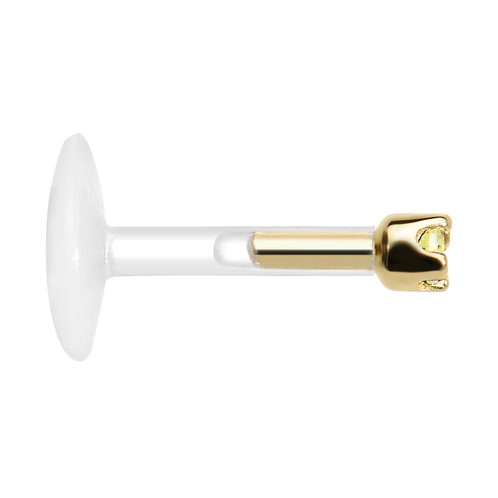 16G 1/4 14K Yellow Gold November 1.5mm CZ Bioplast Push in Cartilage Earring