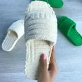 Flat Furry Women Slides Thick Sole Open Toe Slippers Orange