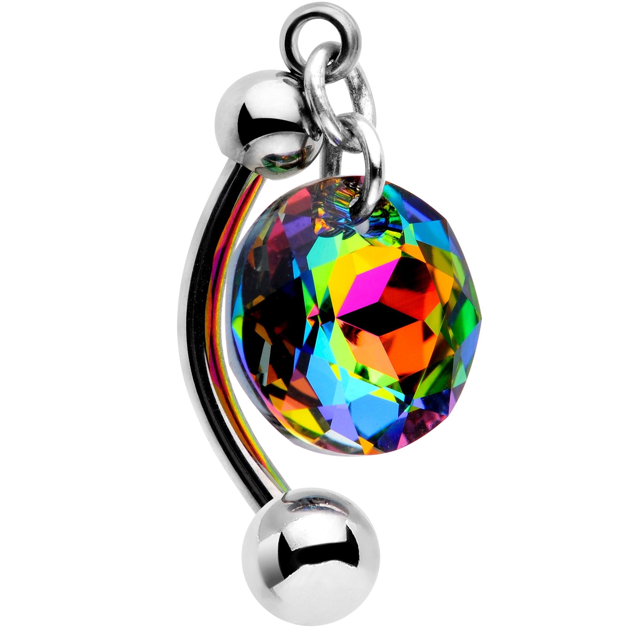 Handmade Vitrail Top Mount Belly Ring Created with Crystals