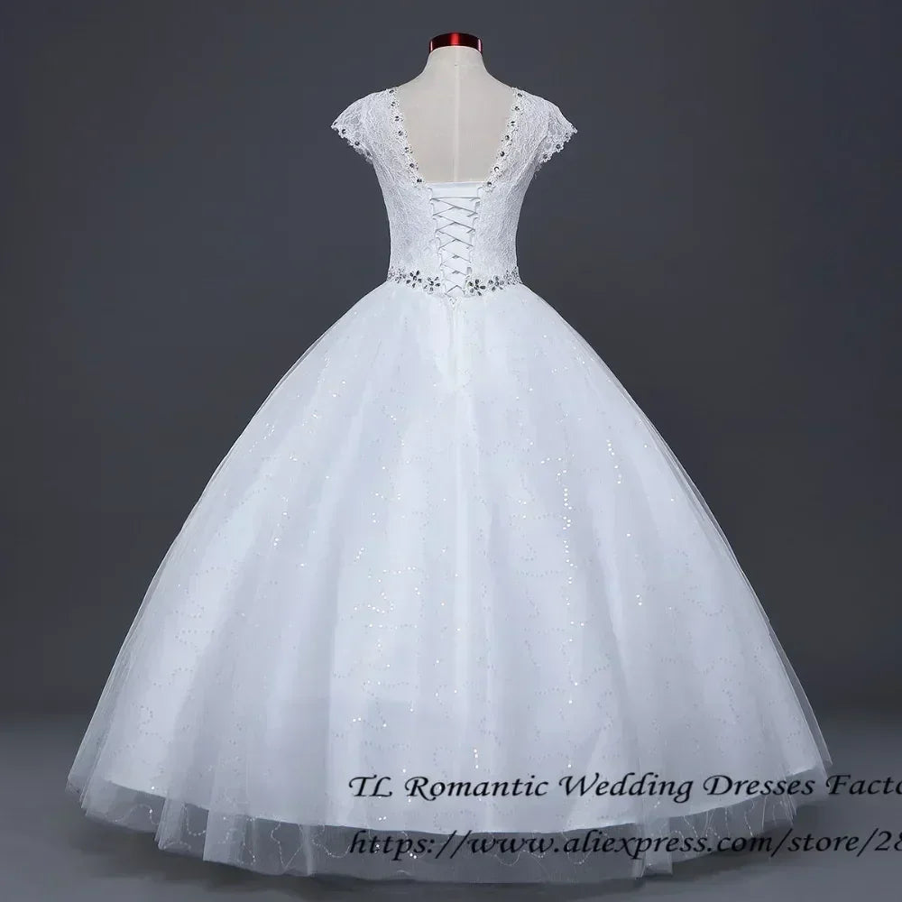 Plus size Vestidos De Novia Real Photo Red pure White Lace O-neck Sequins Wedding Dresses Cheap Princess Bride Gowns Frock HS587