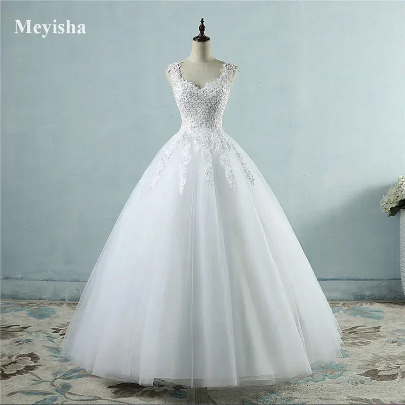 Pearl Ball Gown Wedding Dress - Spaghetti Straps Customizable | Femstylo