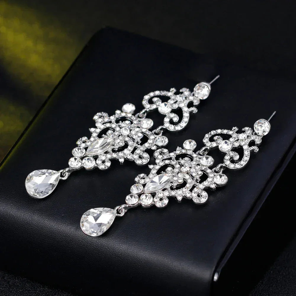 TREAZY Fashion Crystal Wedding Drop Earrings for Women Silver Color Bridal Dangle Earrings Brides Gifts Birthday Party Jewelry