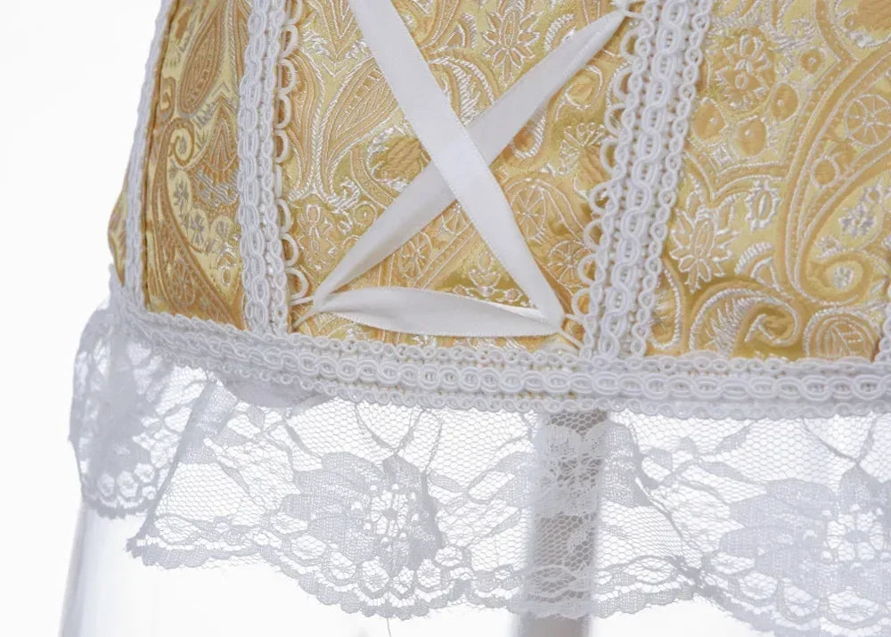 Fashion Princess Style Women Lingerie Bodyshaper Bridal Corset Bustier Tops For Women Short-Sleeve Lace Up Corselet Plus Size