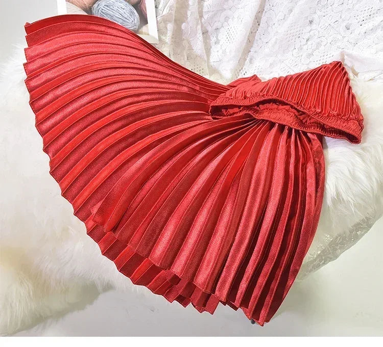 Classic Golden Velvet Pleated Skirt High Waist Retro Style Fashion Office Lady Pleated Long Skirt Winter Velvet Skirt 90cm Long