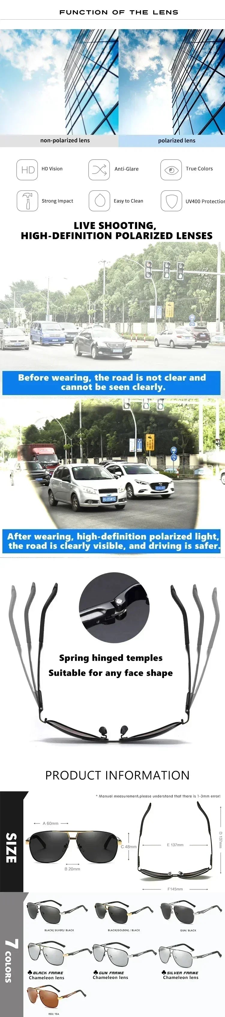 Top Quality Square Retro Photochromic Aluminum Sunglasses Men Polarized Driving Women Sun Glasses For Men Brown Oculos de sol