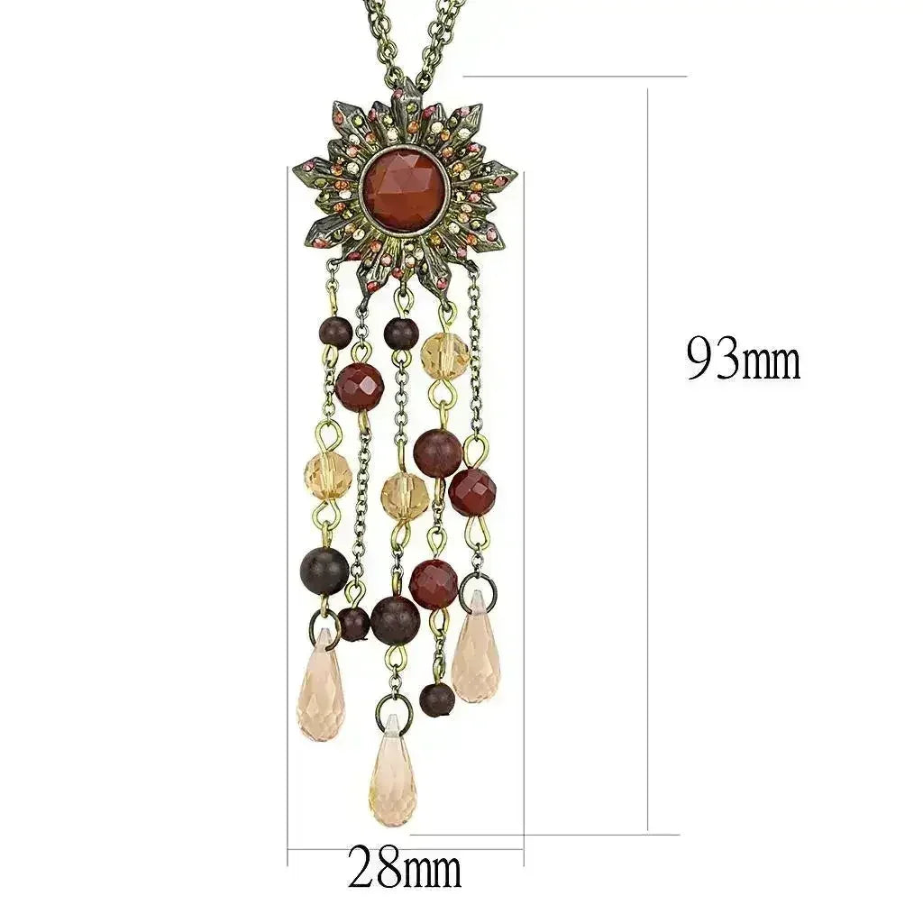 Antique Copper Onyx Pendant | Brass Chain with Garnet Stone - Femstylo