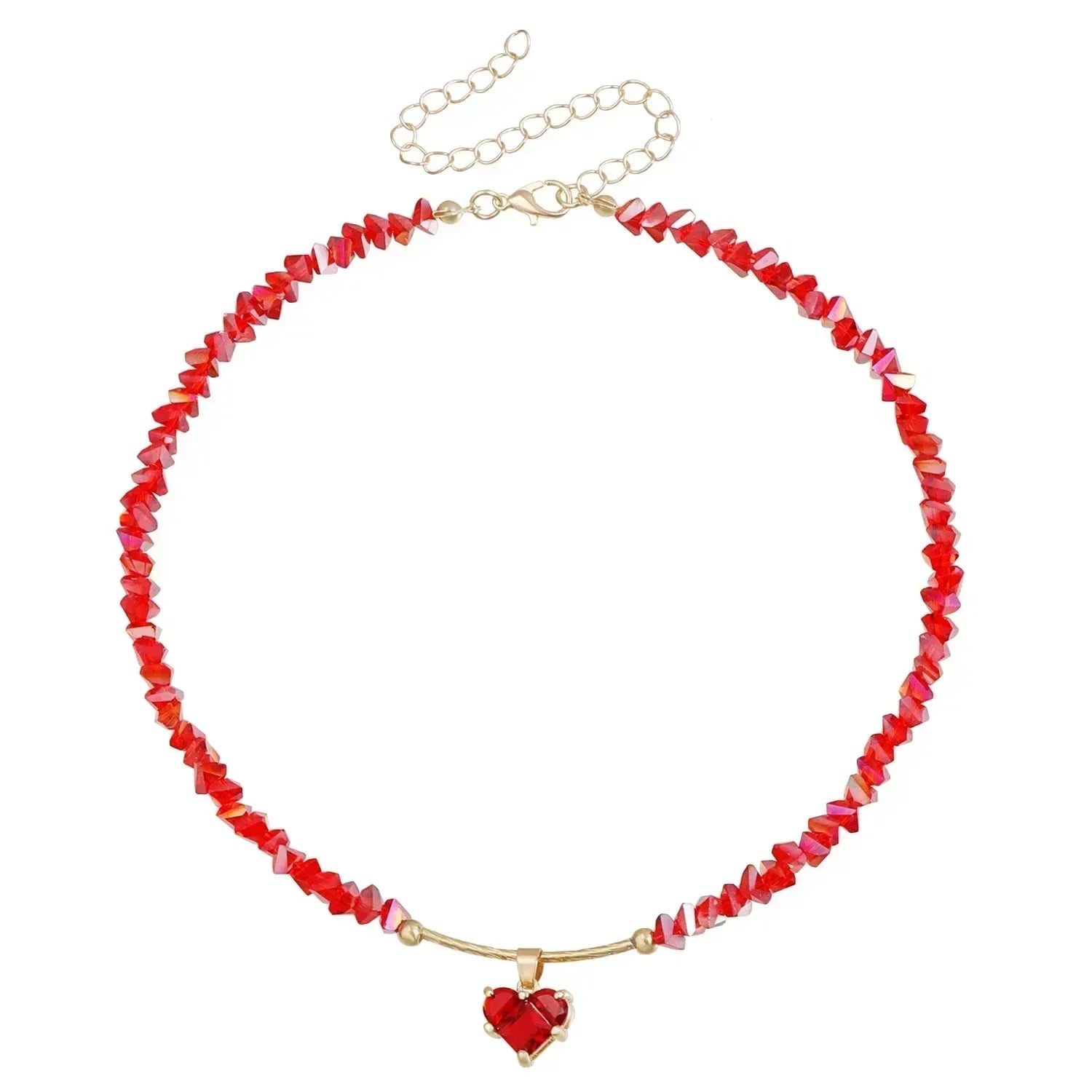 Fashion Heart Beaded Necklace for Women Boho Elegant Irregular Crystal Chain Y2K Choker Exquisite Party Gift Jewelry Accessories