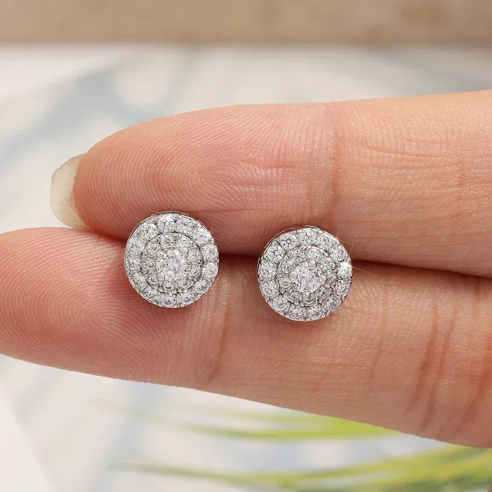 TrendMen Hiphop Rock Round Copper Zirconia Stud Earrings For Men Boy Silver Color Metal Crystal Earring Party Ear Jewelry Gifts
