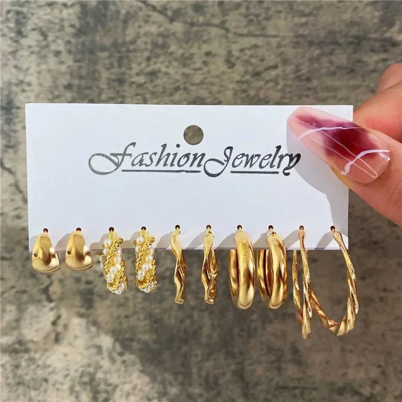 LETAPI Vintage Gold Color Circle Earrings for Women Girls Geometric Twist Dangle Earring Set New Fashion Jewelry Party Gifts