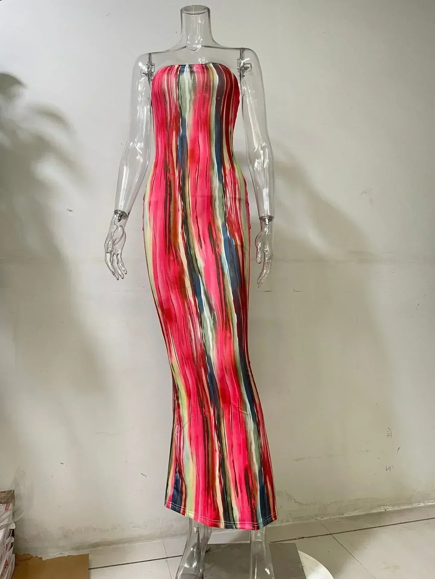 Spring And Summer Dresses For Women Chest Wrap Printed Off Shoulder Bandage Slim Sexy Long Dress 2023 New Fashion party MsChuh