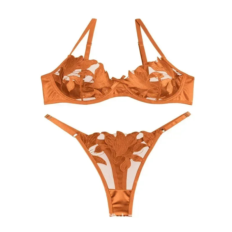 Tornova Sexy Lingerie Woman Lace Transparent Underwear Embroidery Brief Set Bra Kit Push Up Breves Sets Thin Erotic Bras New