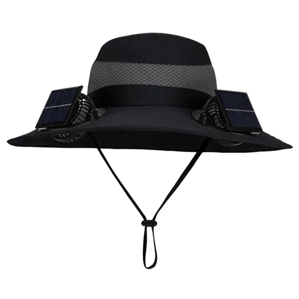 Outdoor Camping Fishing Hiking Sunscreen Fisherman Hat Solar Fan Cap Portable Solar Charging Cap With Fan For Unisex