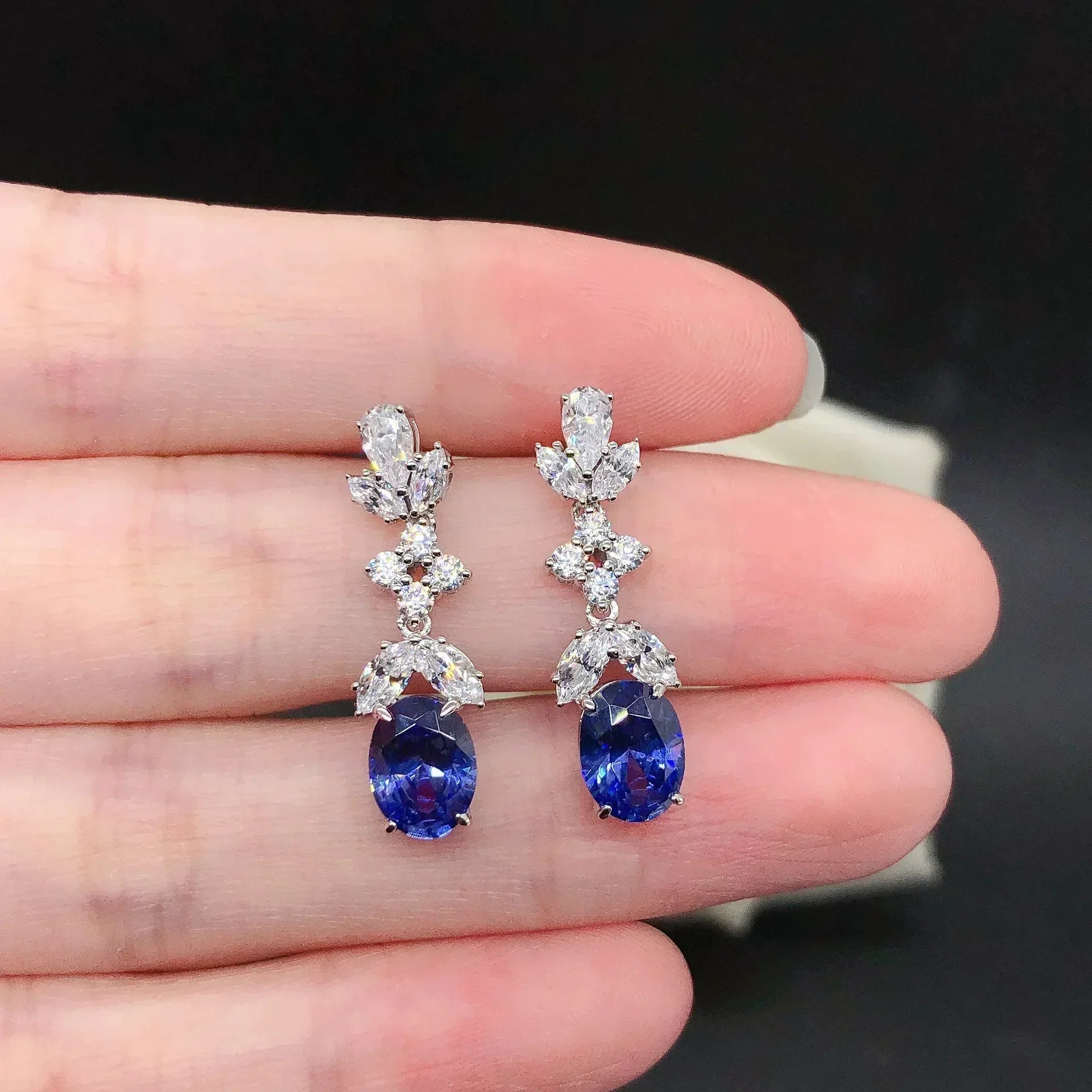 Women Marquise Pave with Oval Drop Earrings 1.5ct Moissanite PT950 Platinum - PT950 Dual-Shape Crafted, Marquise + Oval