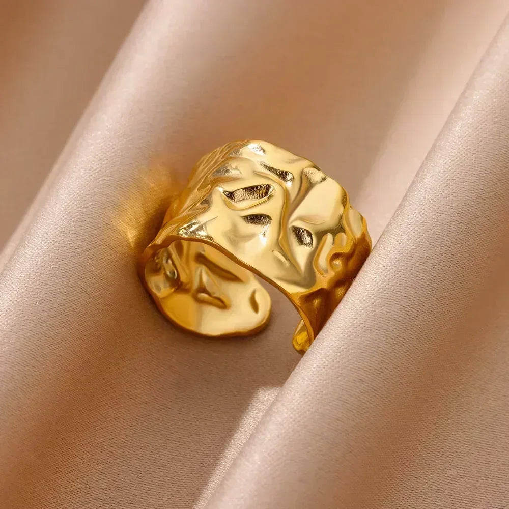 Stainless Steel Flower Open Rings For Women Trend Wedding Heart Jewelry Gold Color Geometric Hollow Ring Daily Accessories Gift