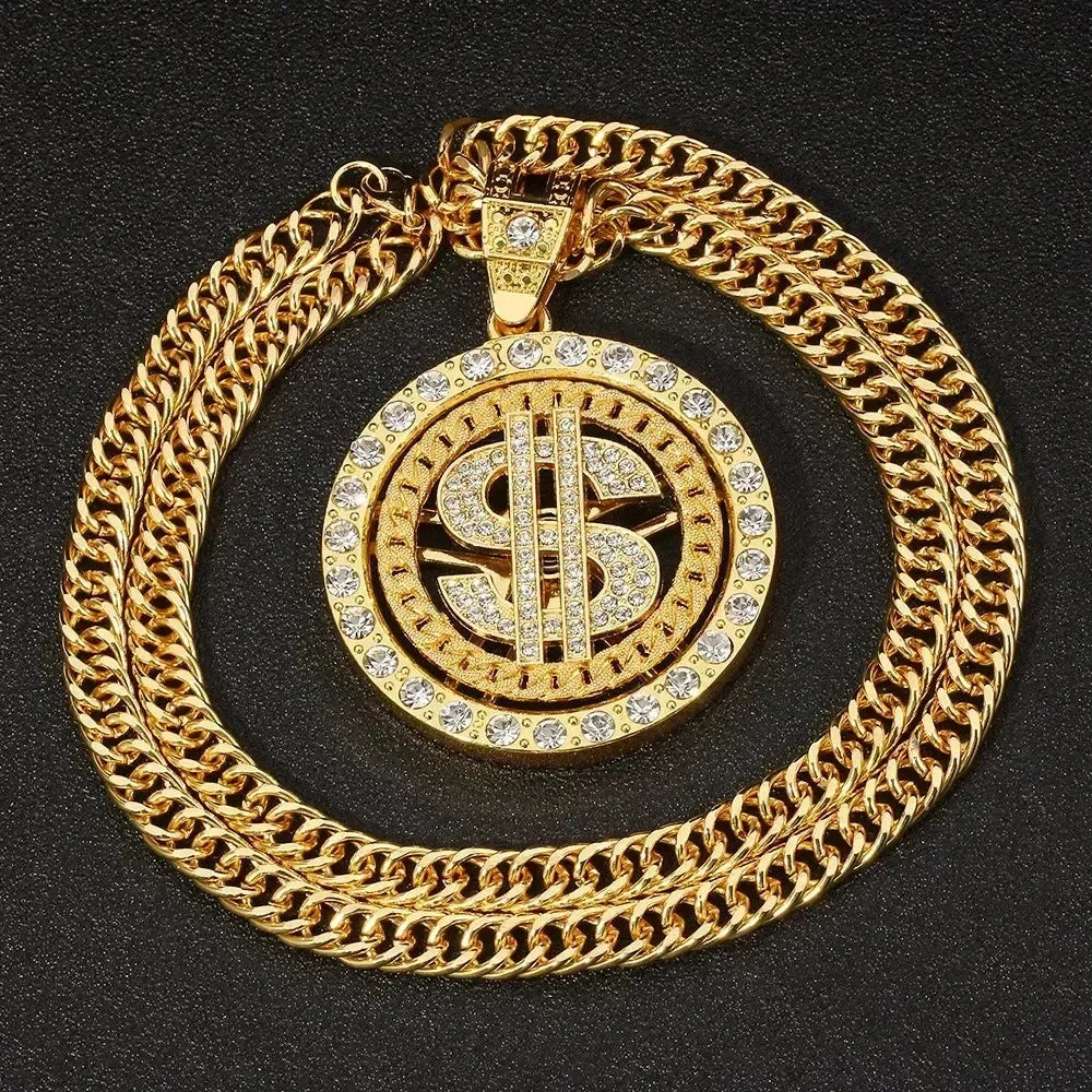 Men Hip Hop Full Rhinestone King Queen Pendants Necklaces Bling Bling Iced Out Cuban Link Chain Hiphop Necklace Men Jewelry Gift