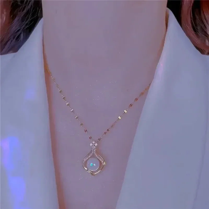 Luxurious Square Pink Zircon Pendant Necklace For Women Fashionable Personalized Daily Accessory Party Jewelry Birthday Gifts