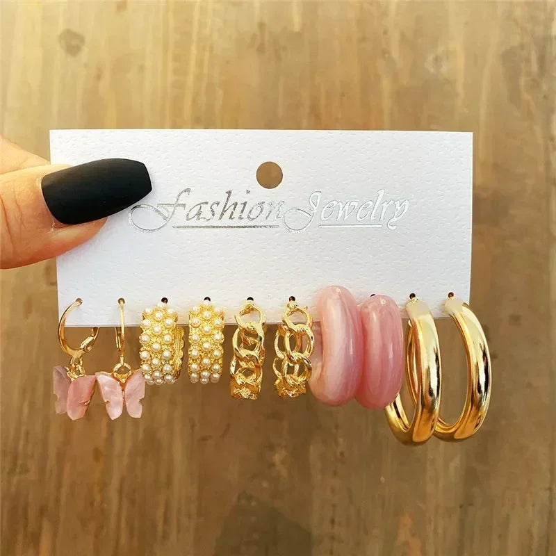 LETAPI Vintage Gold Color Circle Earrings for Women Girls Geometric Twist Dangle Earring Set New Fashion Jewelry Party Gifts