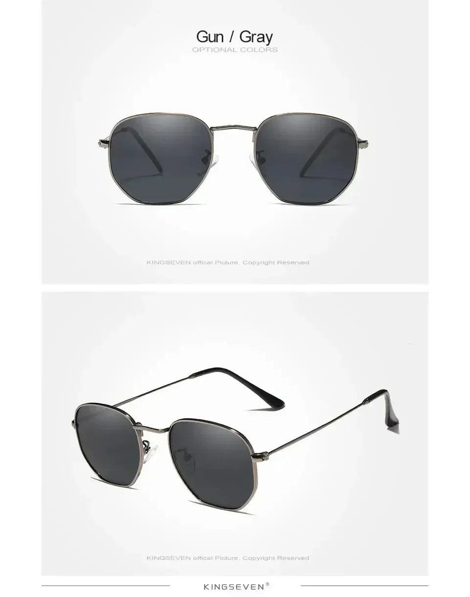 KINGSEVEN Fashion Women Polygon Sunglasses Men Polarized UV400 Sunscreen Round Thin Frame Glassses Luxury Causal Driving Eyewear