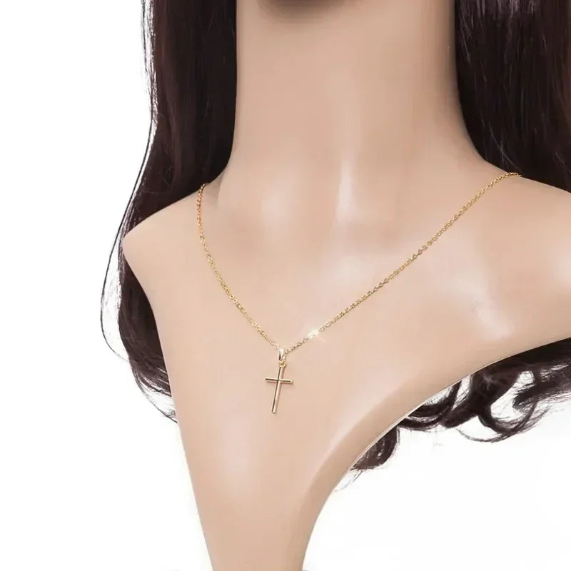 Luxury Zircon Cross Pendants Necklace Fashion Light Golden Silver Color for Men Women Jewelry Chain Accessory