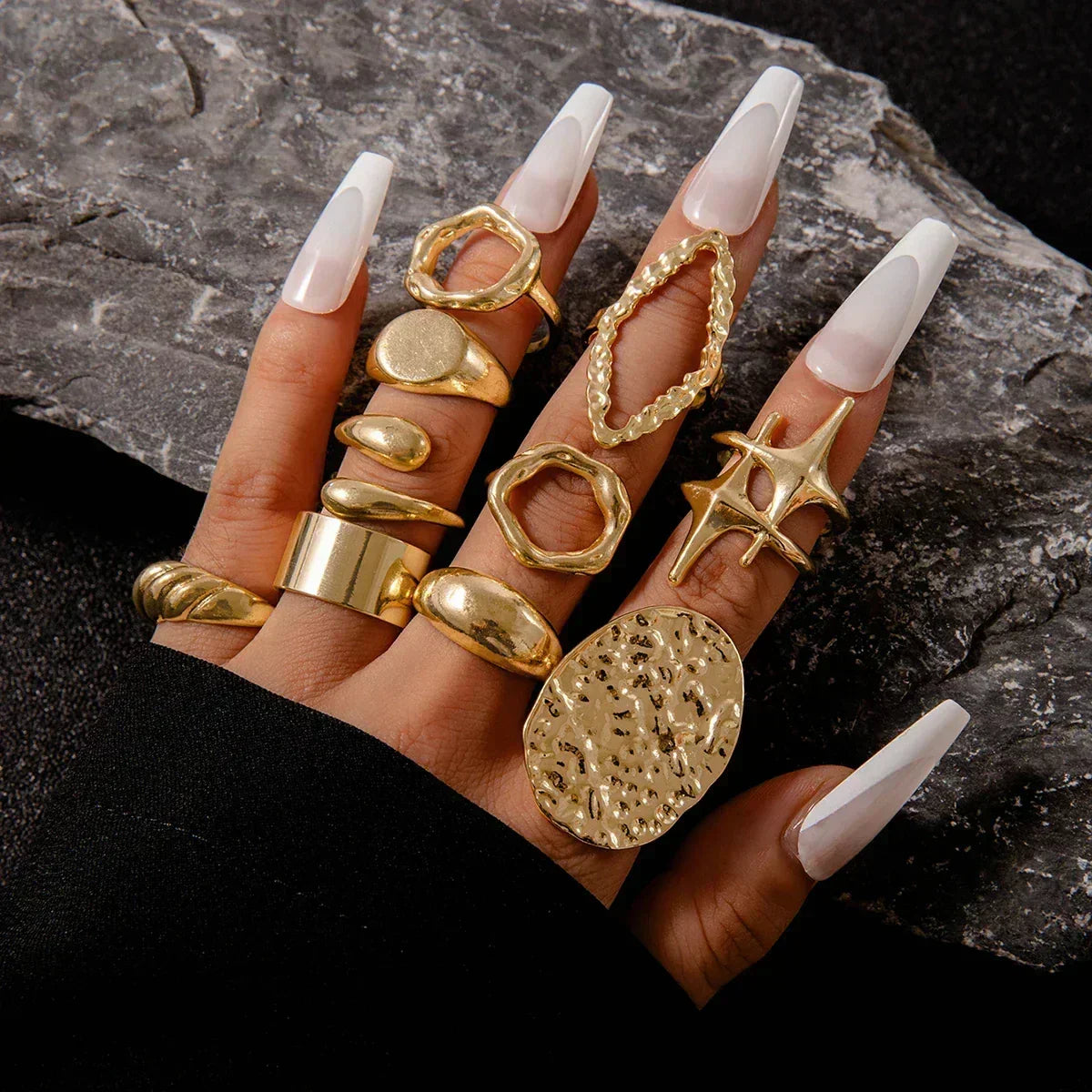 Docona Fashion Elegant Stacking Gold Colour Rings Geometric Design Ring Set Accessories Daily Festival Party Gifts 27910