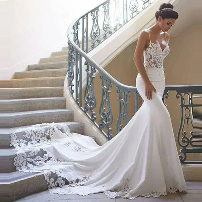 Mermaid Lace Wedding Dress Vestidos de novia Vintage Sweetheart Neck Bridal Gowns Sexy Backless Wedding Dresses