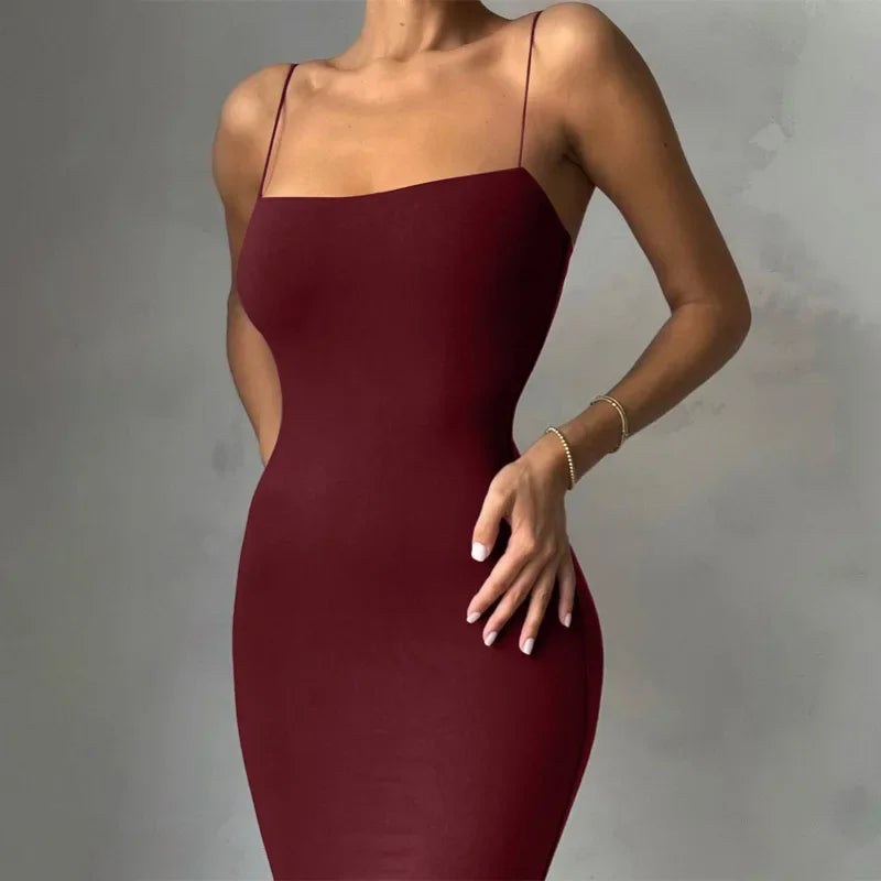 Black Backless Bodycon Maxi Dress | Gothic Spaghetti Strap Dress -femstylo