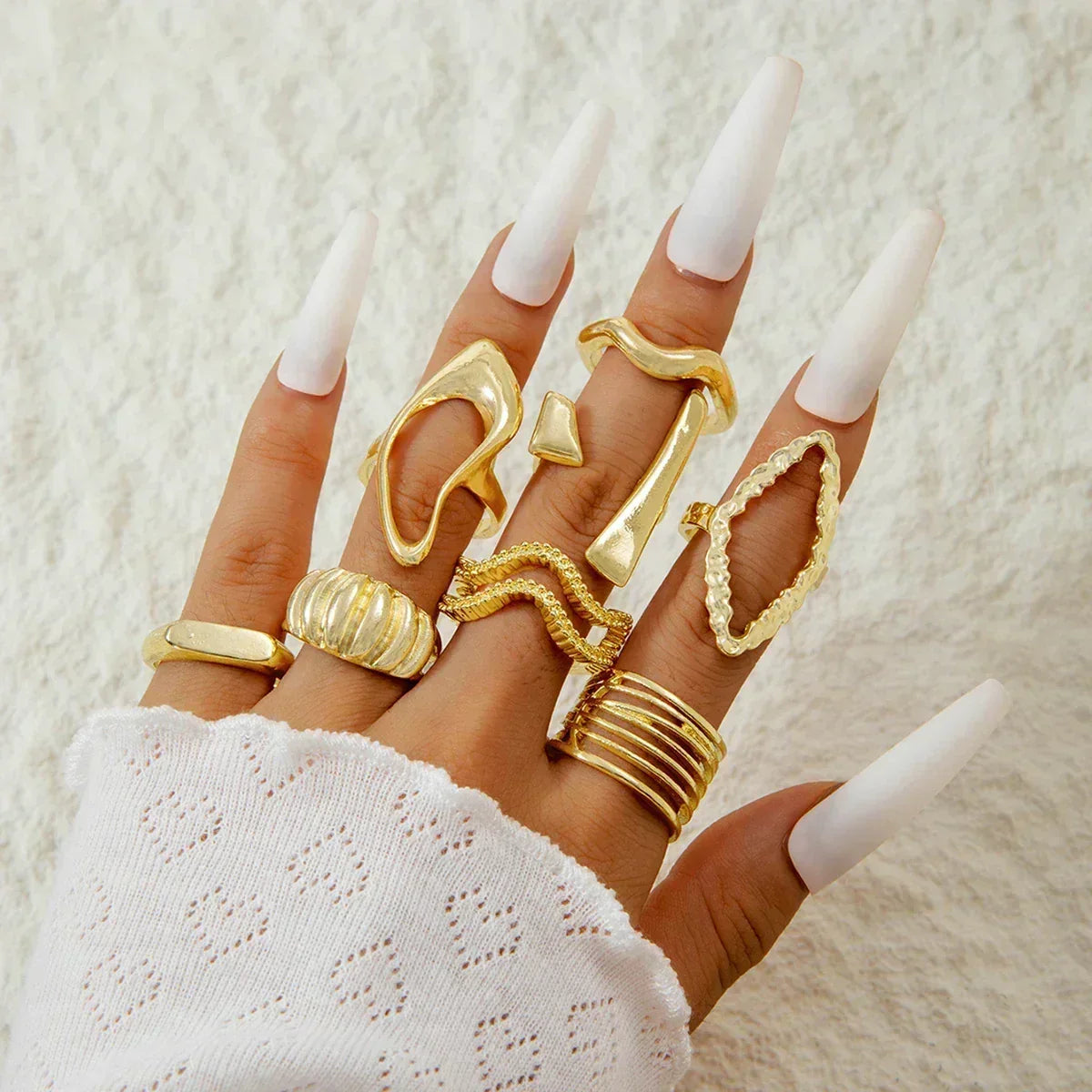 Docona Fashion Elegant Stacking Gold Colour Rings Geometric Design Ring Set Accessories Daily Festival Party Gifts 27910