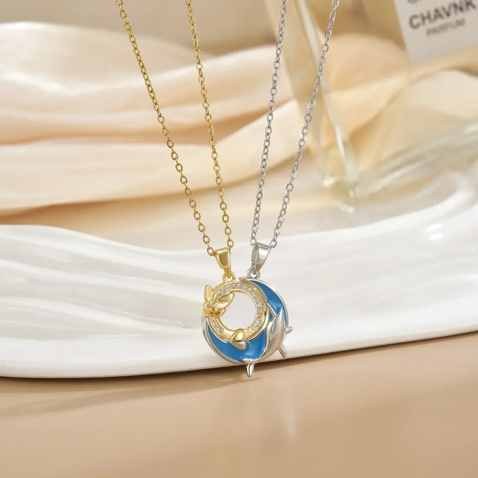 LATS New Stainless Steel Magnetic Sun Moon Couple Necklace Fashion Chain for Men and Women Good Friend Gifts Trend Jewelry