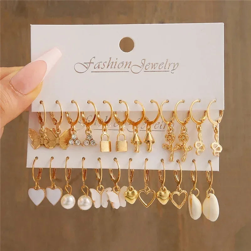 LETAPI Vintage Gold Color Circle Earrings for Women Girls Geometric Twist Dangle Earring Set New Fashion Jewelry Party Gifts