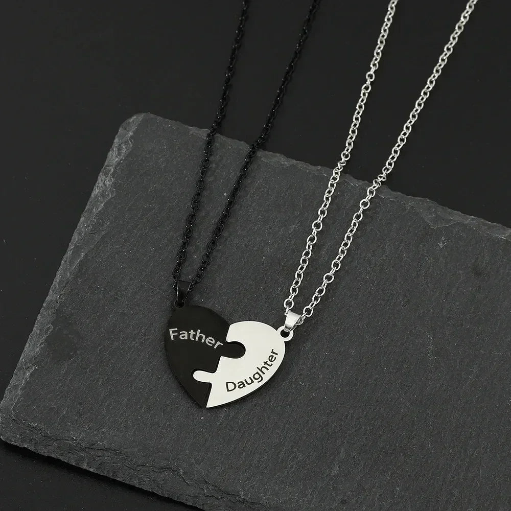 Father Mom Son Daughter Family Necklace Love Heart Puzzle Pendant Necklace Stainless Steel Jewelry for Women Mother's Day Gift