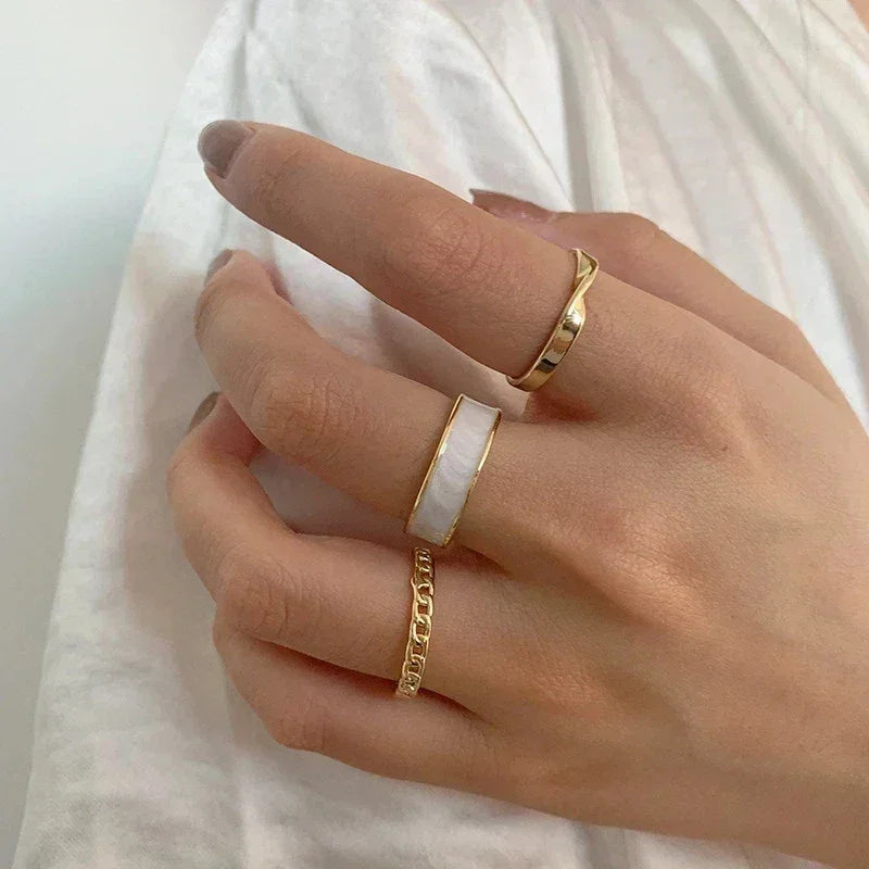 3pcs/set Adjustable Open Rings for Women White Green Enamel Oil Twists Weaving Geometry Ring Set Trendy Punk Personality Jewelry
