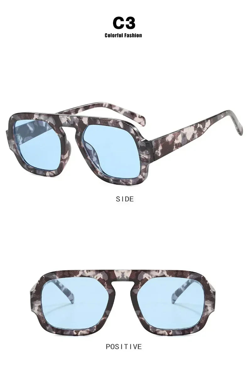 DOHOHDO 2025 Fashion Square Sunglasses Women New Retro Black Brown Thick Frame Pilot Sun Glasses Woman Chic Polygon Shades UV400